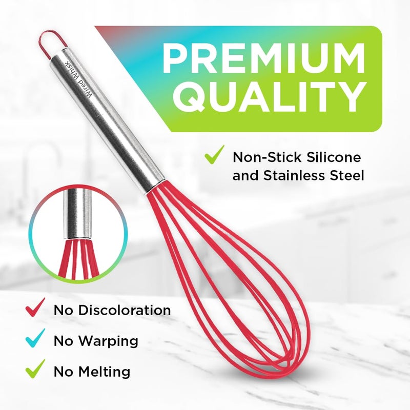 Wired Whisk Silicone Whisk Set of 3 - Silicone Whisks for Cooking Non-Scratch - Silicone Whisk Set - Hand Whisk - Wisk - Metal Whisk - Small Whisk - Mini Whisk - Stainless Steel Whisk - Image 2